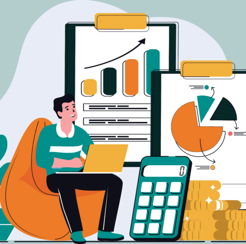 Illustration of a man reviewing budget details