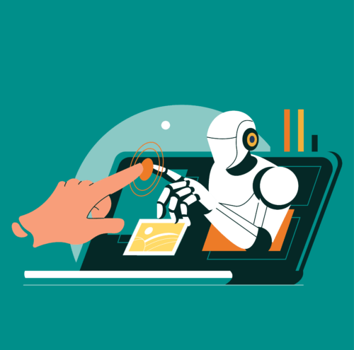 Image of human reaching out to an AI